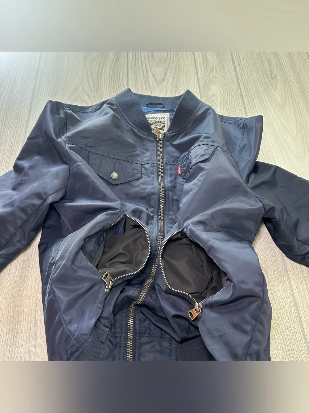 Levi’s MA-1 Flight Bomber Jacket Men’s Size M Blue Flight Jacket Satin Lined